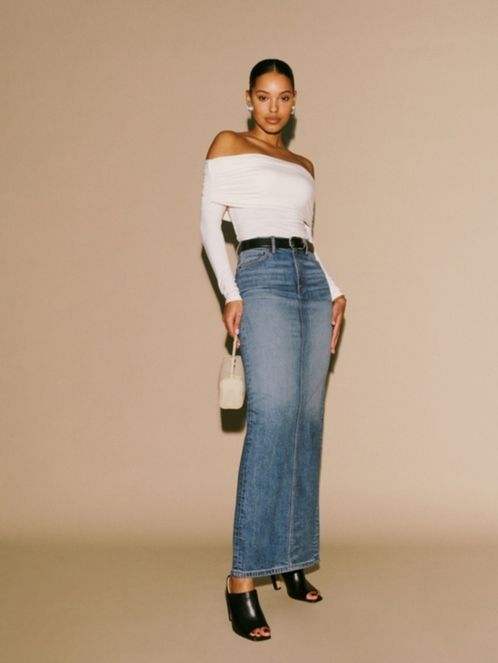 Classic High-Waist Blue Denim Maxi Skirt - Women Jeans